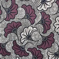 Kain Ankara Floral Ungu 115cm, Kain Cetak Lilin Afrika Poliester, Motif Bunga Botani untuk Gaun Wanita, Bahan Jahit