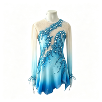 Robe de patinage artistique dégradé bleu océan, manches longues, dos découpé en maille, strass, costume de compétition personnalisé pour enfants, adolescents et adultes, OEM