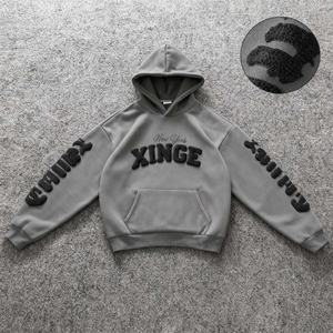 Sudadera con Capucha Oversize de Hombre Estilo Urbano 2026 con Gráfico de Letras 3D Flocadas, Hombros Caídos, 100% Poliéster, Casual y de Corte Regular Holgado - Product Image 1