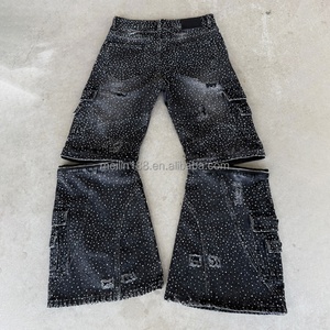 Custom Jeans Manufacturer High Quality Rhinestone <b>Denim</b> Pants Vintage Washed Baggy Jeans Men - Product Image 3