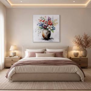 Peinture murale sur toile encadrée, <span class=keywords><strong>bouquet</strong></span> floral aquarelle vintage dans un vase, <span class=keywords><strong>fleurs</strong></span> colorées - Grande Vente - Product Image 1