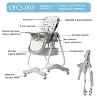 Chaise haute pliable pour bébé à 7 niveaux de hauteur avec coussin en coton supplémentaire et roues universelles