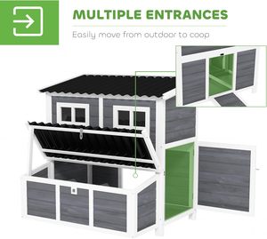 Para gallinero de madera, caja de anidación impermeable de 39 pulgadas con bandeja extraíble, para exteriores, color gris claro, para 4-6 gallinas y animales pequeños - Product Image 5