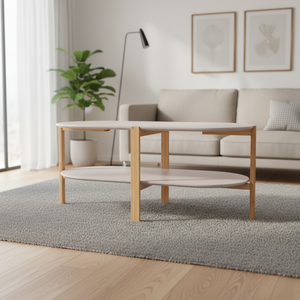 Table basse ovale à 2 niveaux au design moderne, table centrale de canapé, table basse minimaliste à 2 étagères, meubles de salon - Product Image 3