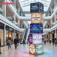 Totem numérique rotatif empilable COSUN à 3 faces avec rotation automatique à 360° pour la publicité au sol dans les centres commerciaux