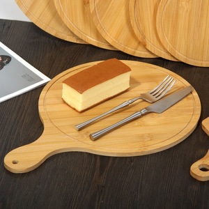 Bandejas de servir de bambú con asa, de varios tamaños, redondas, para pizza, carne, hamburguesas, para el hogar, la cocina y el comedor. - Product Image 2