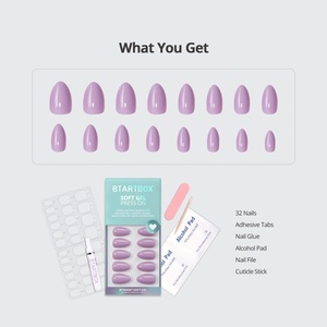 BTARTBOX Faux Ongles Réutilisables en Gel Souple, Courts, Forme Amande, Faits Main, Violet Uni, à Presser, Vente en Gros - Product Image 4