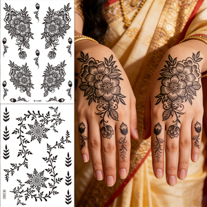 Nuevo Tatuaje de Henna para Boda, Transferible al Agua, Sexy, con Encaje Negro, Diseño de Mehndi para Piernas, Manos y Muñecas para Mujeres - Product Image 4