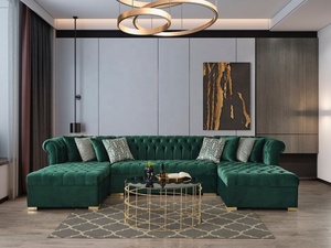 أريكة مقطعية حديثة على شكل حرف U ، أريكة مخملية زاوية وحدات ، أريكة تشيسترفيلد لغرفة المعيشة - Product Image 2