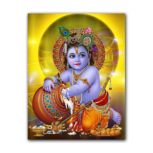 Venta al por mayor Makhan Chor Krishna impreso lienzo pintura hinduismo hogar pared decoraciones arte para sala de estar - Product Image 1
