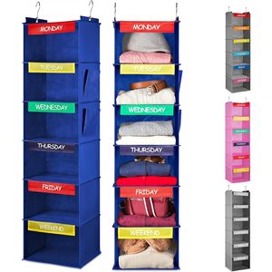 Organizador de ropa colgante de 6 estantes con etiquetas de los días de la semana para almacenamiento en el armario del dormitorio con gancho de montaje de tela no tejida - Product Image 1