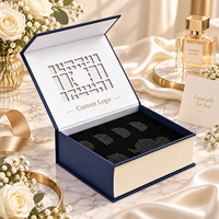 Boîte cadeau magnétique personnalisée en forme de livre bleu, boîte rigide à rabat avec découpe personnalisée pour emballage de luxe