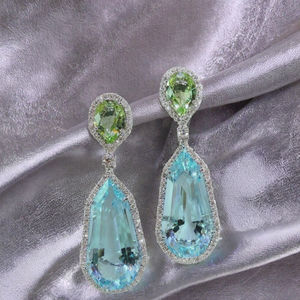 Pendientes de Boda Personalizados en Azul Marino y Verde, Hechos a Mano, con Cristales Grandes de Zirconia, Nuevo Diseño Geométrico Irregular, Románticos y a la Moda - Product Image 3