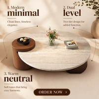 Table basse ronde en travertin naturel de luxe Wabi Sabi, table d'appoint moderne en bois pour salon