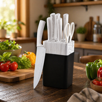 Ensemble de couteaux de luxe haut de gamme de style moderne en acier inoxydable blanc avec base carrée pour un usage domestique