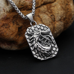 Yunnique – collier avec pendentif Dragon en acier inoxydable pour hommes, design géométrique carré, bijoux cadeau - Product Image 4
