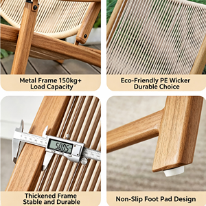 Chaise longue d'extérieur pliable en rotin beige, élégante, portable et légère, style nordique, pour la <span class=keywords><strong>plage</strong></span> et le camping, avec coussin offert - Product Image 4