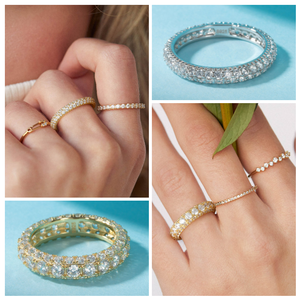 Anillos de Eternidad de Oro de 14K SR-2 RINNTIN, Anillo Apilable de Plata de Ley 925 con Circonita Cúbica Simulando Diamantes, Anillo de Bodas para Mujer - Product Image 4