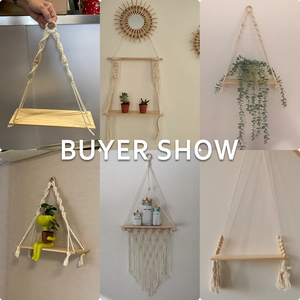 Étagère <span class=keywords><strong>murale</strong></span> <span class=keywords><strong>bohème</strong></span> en macramé avec pompon, décoration en bois, étagères flottantes faites à la main, décoration de la maison, cuisine, chambre à coucher, <span class=keywords><strong>salon</strong></span> - Product Image 6