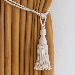 Attache de rideau, attaches de rideau à pompons, attaches de rideau luxueuses en ivoire avec pompons, attaches de rideau de style bohème - Product Image 1