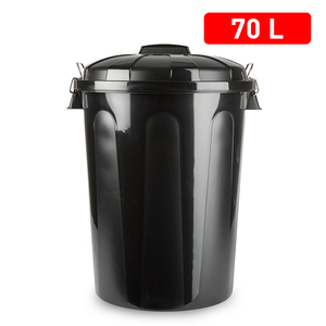 <b>Drum</b> Dustbin 70 L Black <b>Plastic</b> Waste Bin Home Storage Durable Reusable - Product Image 1