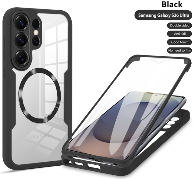 PET Screen Protector Magnetic Acrylic Shockproof Phone Cover for Samsung Galaxy S26 Ultra S26+ A17 A07 A56 Transparent Back Case