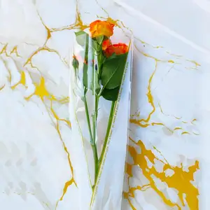 Patrón personalizado de plástico transparente flor Rosa ramo manga embalaje celofán envoltura bolsa para embalaje mamá/maestros regalos