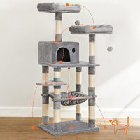 Arbre à chat moderne de luxe sur mesure en MDF, grand, gris clair, avec griffoirs et lit, pour grimper et se reposer