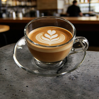 Gelas Latte Kaca 200ml Grosir dan Set Cangkir & Piring Mini, Set Cangkir & Piring Kaca untuk Teh Espresso, Cocok untuk Pesta Pernikahan