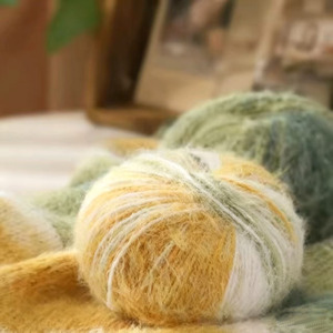 Fil à tricoter en laine/acrylique à poils longs, super doux, teint en segments, YINUAN, 100g, moelleux, torsadé en S, 7 fils, diamètre 2mm, pour tricot à <span class=keywords><strong>la</strong></span> main - Product Image 5