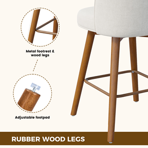 Steady Swivel Counter Height Bar Stool with Wood Legs Adjustable Footpads Chenille Upholstery for Home Bar and Kitchen Island - Product Image 5