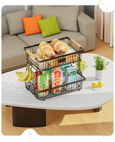Panier de rangement en fil métallique à 2 niveaux avec poignée en bois, organiseur de fruits détachable pour comptoir de cuisine, salle de bain, collations