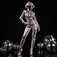 Costume de scène sexy avec miroirs pour danseuse Gogo de boîte de nuit, combinaison faite main avec miroirs, tenue de scène pour adultes avec casque