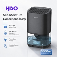 Déshumidificateur portable mini, réservoir d'eau 1L, 350mL/jour, <45dB, affichage LED multicolore, mode veille, 39dB, pour maison, chambre, placard