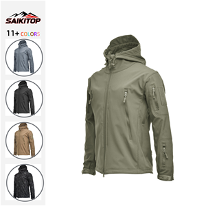 เสื้อแจ็คเก็ตดาวน์ผ้าหนังฉลามสำหรับฤดูหนาวของผู้ชาย, เสื้อแจ็คเก็ตผ้าฟลีซมีฮู้ด, เสื้อกันลมกันน้ำและกันลมสำหรับการปีนเขา - Product Image 1