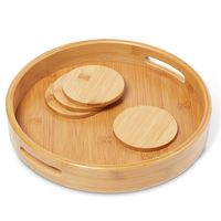 Plateau rond décoratif personnalisé de table à thé et à café d'hôtel Plateau de service en bambou avec poignées pour rayons de service en bois de restaurant