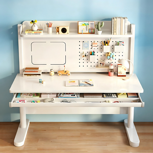Bureau d'étude ergonomique moderne en métal réglable en hauteur pour enfants avec panneau perforé et tiroir de rangement, idéal pour garçons et filles, maison, bureau, salon - Product Image 2