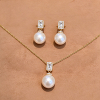 Ensemble de bijoux en perles d'eau douce Edison vintage en gros, boucles d'oreilles, collier et bague en argent sterling S925, ensemble de 3 pièces pour femmes