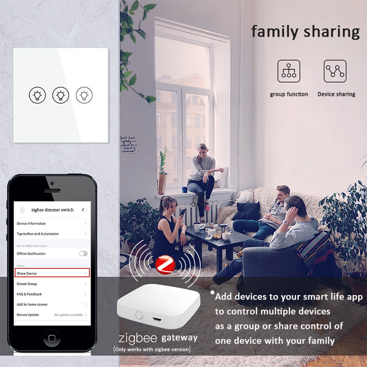GRSICO 2022 zigbee TUYA US smart dimmer glass touch switch with amazon alexa and google home  wifi remote app control