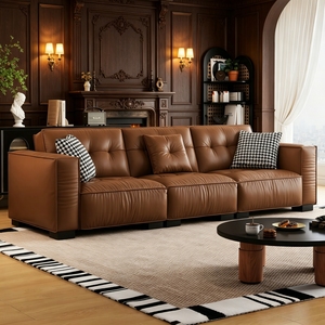 Sofá de Cuero Genuino Estilo Retro Medieval Americano, de Piso a Techo, <span class=keywords><strong>para</strong></span> Sala de Estar de Apartamentos Pequeños - Product Image 5