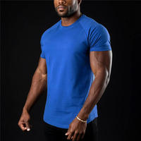 T-shirt de sport pour homme en coton et élasthanne, séchage rapide, coupe athlétique, pour entraînement, modèle uni, vente en gros