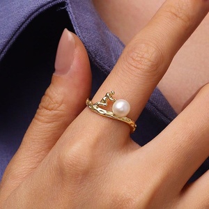 เครื่องประดับยอดนิยมแหวนไข่มุกน้ำจืด6มม. ทำจากเงิน925ชุบทอง18K - Product Image 4