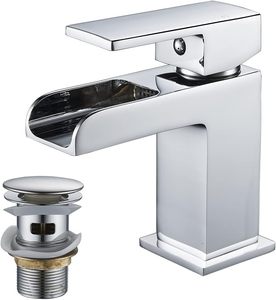 Modern Single Handle <strong>Waterfall</strong> Basin Tap Matt Black Brass Wall-Mounted Sink Mixer Tap with Waste, <strong>Waterfall</strong> Basin Faucet - Product Image 2