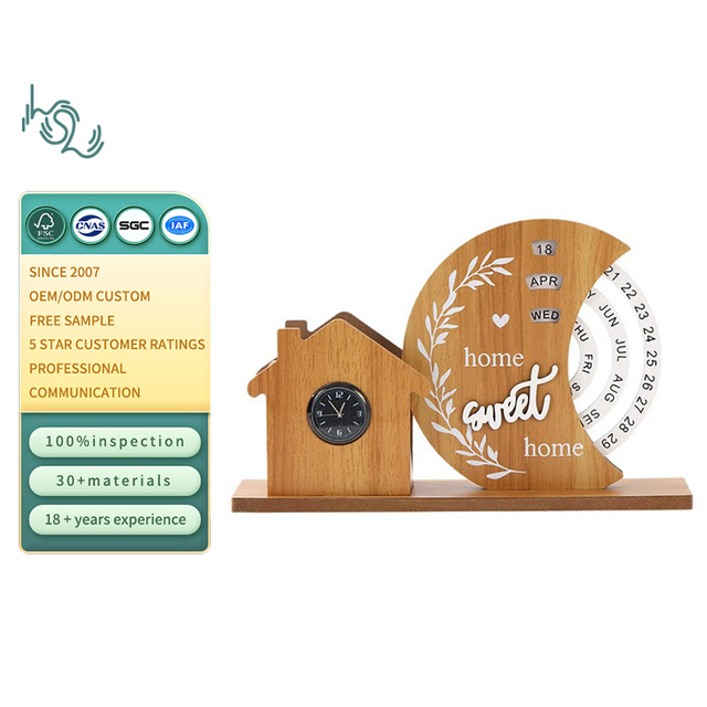 Creative Eco-Friendly Polished Manual Round Multifunction Desk Wooden Calendar Home Decor Wooden Perpetual Office Decoration