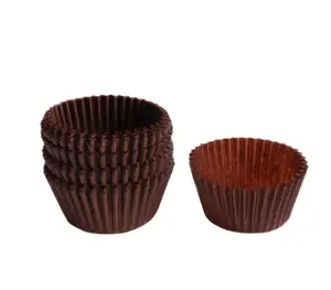 Mini 1oz cupcake liner brown greaseproof paper cake cup baking wrapper for chocolate pastry non stick custom printed wavy design