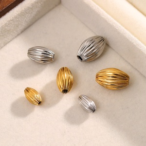Olive Ribbed <b>Beads</b> | 18K PVD Gold Plated Stainless Steel Water Drop Melon Spacer <b>Beads</b> for DIY <b>Bracelet</b> Necklace Jewelry <b>Making</b> - Product Image 4
