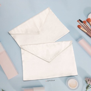 Custom Logo Printed <b>White</b> Double Satin <b>Envelope</b> Flap Jewelry Pouch With Button Soft Silk Hair Handbag Lingerie Storage Dust Bag - Product Image 5