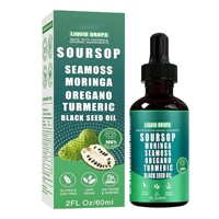Cairan Herbal Detoksifikasi Label Pribadi, 10-in-1 Soursop Drops dengan Sea Moss, Moringa, Kunyit, Ashwagandha untuk Kesehatan Sehari-hari, 60 mL
