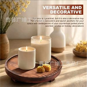 Round Wooden Decorative <b>Tray</b> 7.88inch Varnished <b>Storage</b> Base For Kitchen Bathroom Countertop - Product Image 4