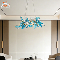 Lustre en verre à branches bleues - Salon/Salle de séjour Éclairage d'ambiance inspiré de la nature